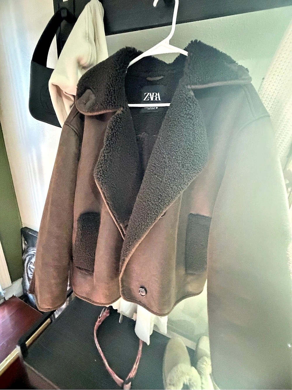Zara Faux Shearling Double-Faced Jacket in Brown & Black